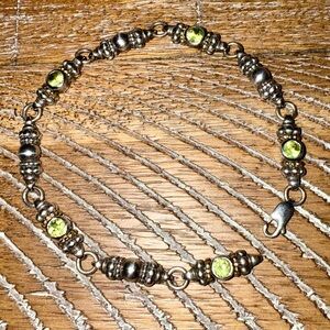 Lagos Caviar Silver and Gold Bracelet - Green Peridot Round Stones